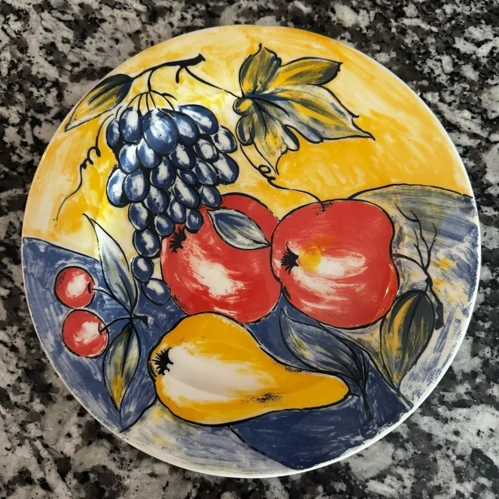 Vintage Pier 1 Handcrafted Colorful Plates (2) Art Decor Made‎ in Italy